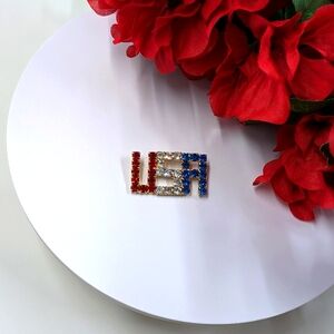Genuine Crystal Red White and Blue USA Vintage Brooch
